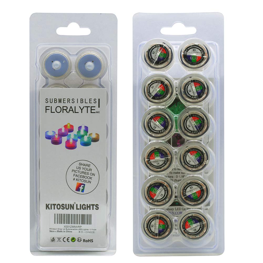 KITOSUN Submersible LED Lights cr2032 Battery Powered Underwater Waterproof LED Tea Light Candles for Events Wedding Centerpieces Vase Floral Xmas Holidays Home Decor Lighting(Pack of 12) (Purple)