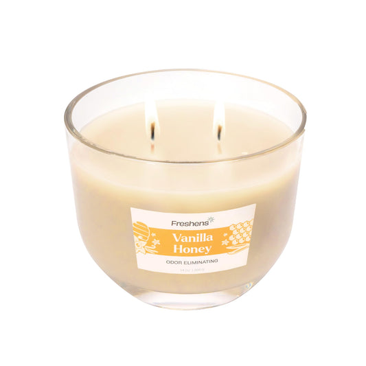 Carolina Freshens Vanilla Honey Odor Eliminating Highly Fragranced Candle for Home Scented, Eliminates 90% of Pet, Smoke, Food and Other Smells Quickly, 2 Wick, 14 oz - Made in the USA