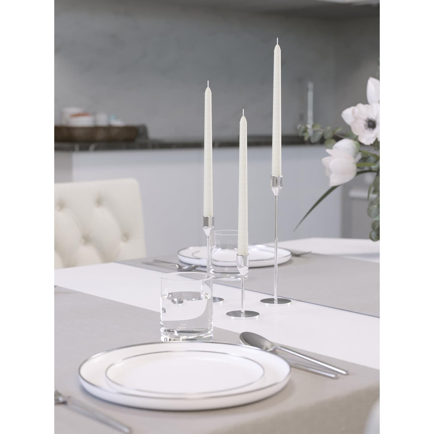CANDWAX Ivory Taper Candles 8 inch Dripless - Set of 4 Tapered Candle Ideal for Dinner - Smokeless and Unscented Candlesticks Long Burning