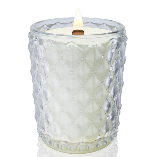 M&SENSE 16.6oz Wood Wick Scented Candle, Non Toxic Soy Wax with Crackling Wick, Creamy Vanilla Pie Scent 100H Burn Long Lasting for Bedroom Kitchen Home Decor, Housewarming Gifts for Family Friends