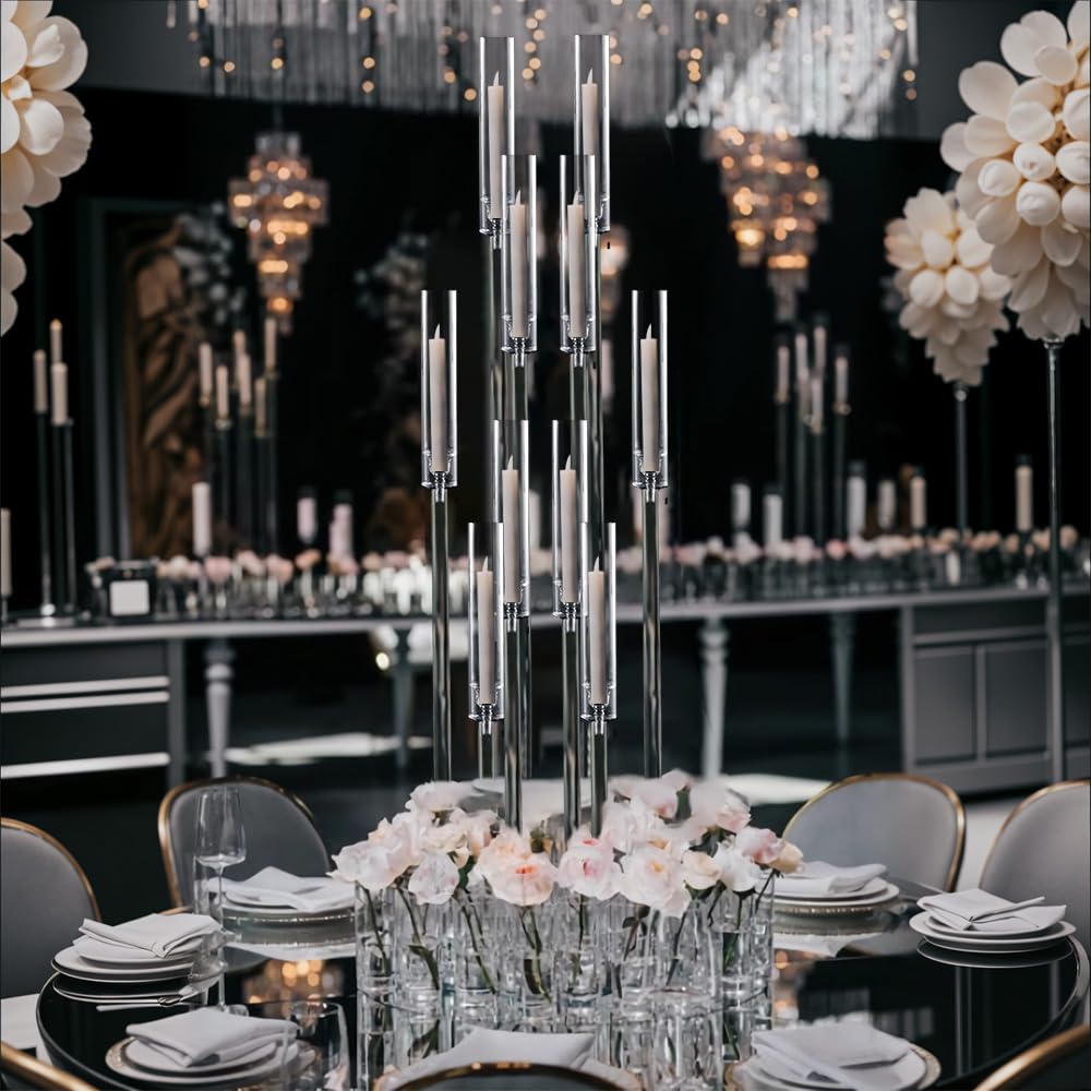 6PCS Candelabra 10 Arm Centerpieces for Tables Acrylic Bulk,Clear Floor Candle Holder for Wedding Candle Sticks Holder Decor for Baby Shower Party Event candelabros para centros de mesa