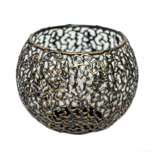 CYRENT Gold Metal Candle Holders With Vintage Hollow Out Design Candlestick Stand Perfect For Dining Tables Decoration(Black and gold)