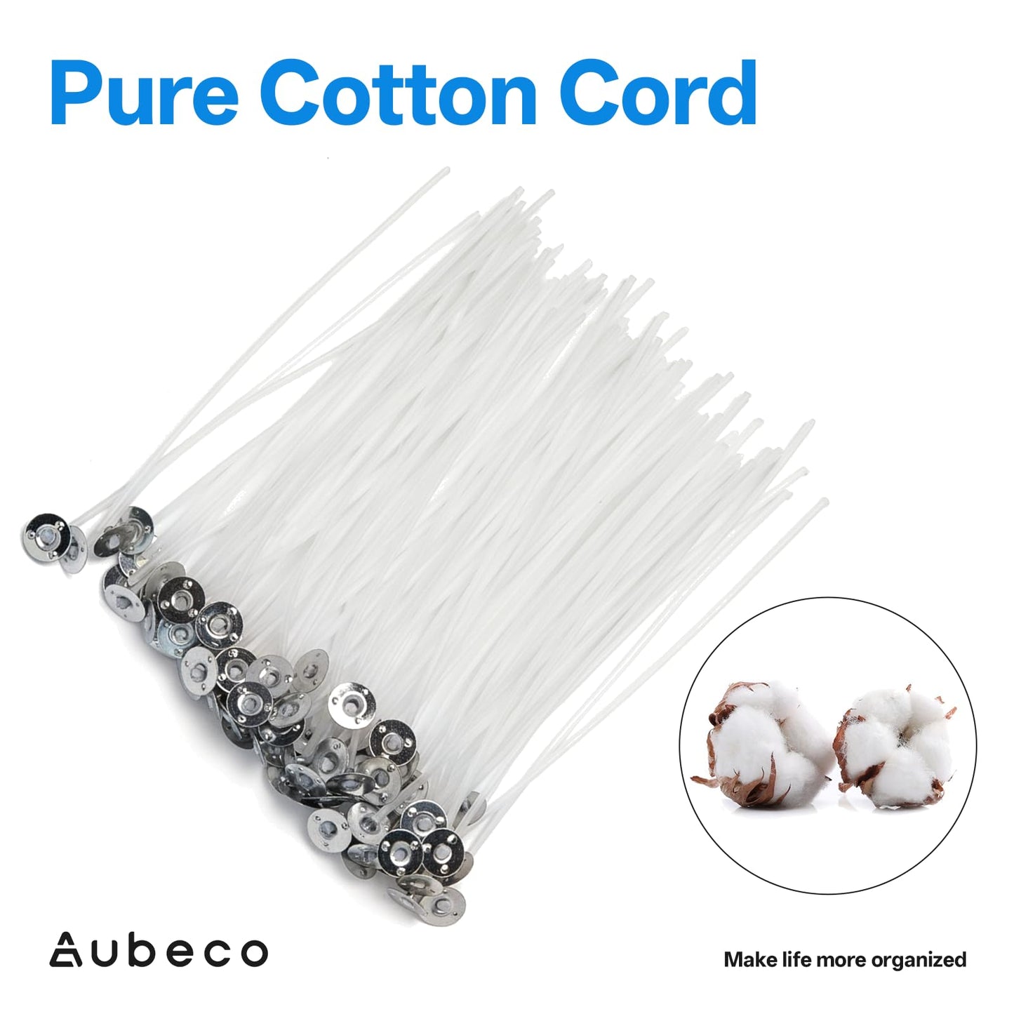 Aubeco 240Pcs Candle Wick, Low Smoke 4 Inch Pre-Waxed Cotton Wick with Tabs, Natural Cotton Core for Candle Making, Soy Candle DIY