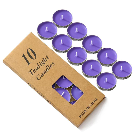 Colored tealight Candles Handmade Organic Tea Lights Set of 10pack Small red Candles 1.5-2 Hours Burn Tea Lights for Valentine's Day, Birthday, Votive Parties ，Home Decoration (Purple)