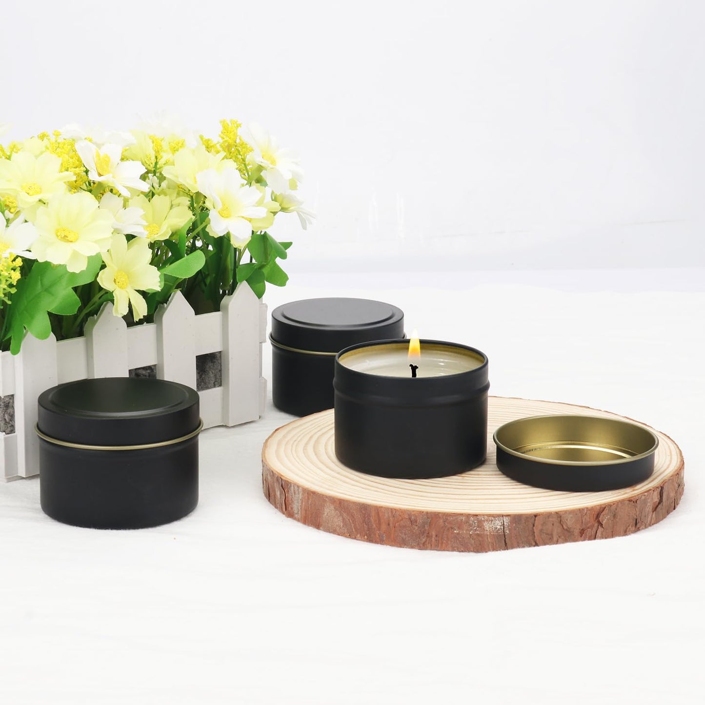 GENHAKON 24 Packs 4 oz Black Candle Tins, Bulk Candle Making Tins, Candle Jars, Candle Containers for Making Candles