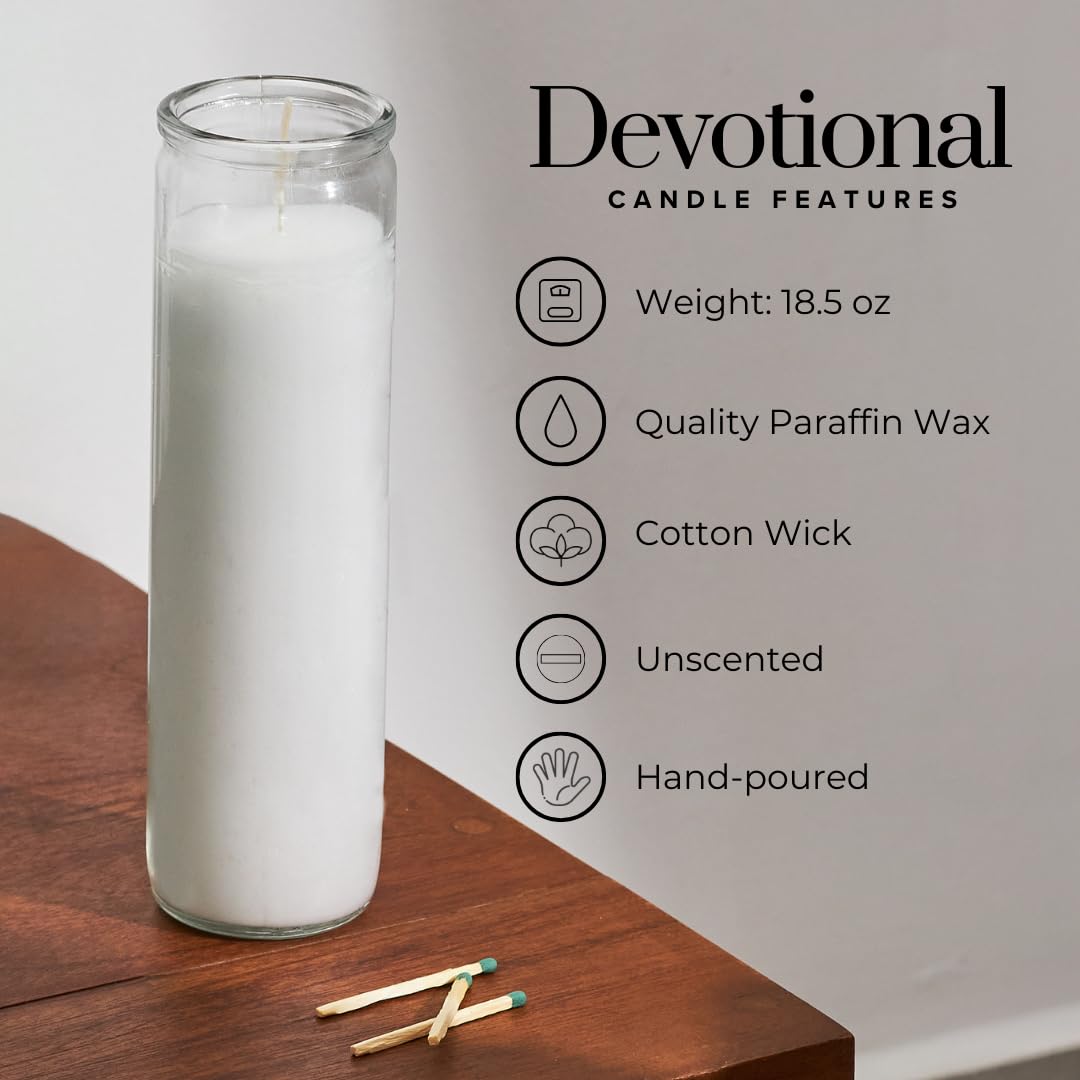 Simply Soson 2x8 inch 7 Day White Pillar Candles in Glass Set of 3, Up to 90 Hour Burn time, Unscented Prayer, Religious Candles for Memorials, Vigil, and Emergency
