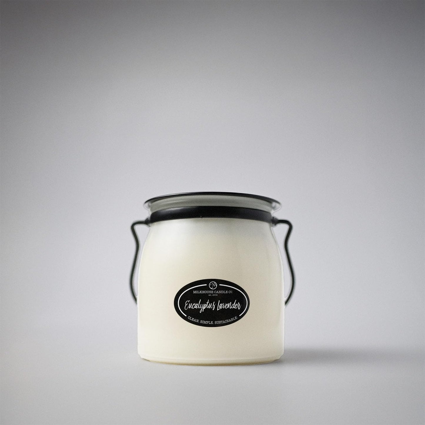 Milkhouse Candle Company Eucalyptus Lavender Soy Candle - Lavender | Eucalyptus | Soft Spice Scented - 16 oz Butter Jar with Lid, 65+ Hour Burn Time, Made in the USA