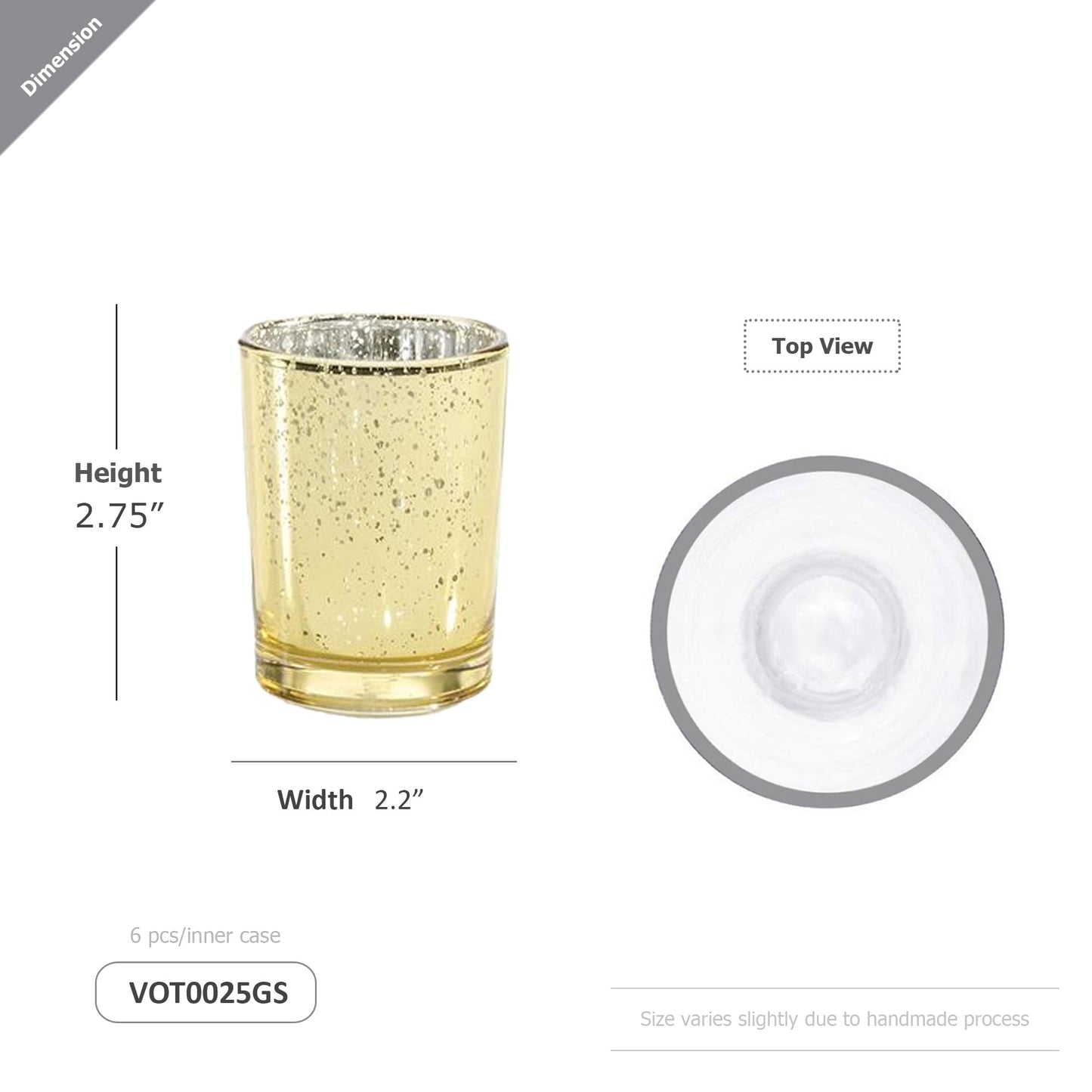 WGV Gold Speckled Tea Light Votive Candle Holder 2.2x2.75, Small Tiny Utility Cylinder Mercury Glass Vase, Home Accent Decor, 1 Pc