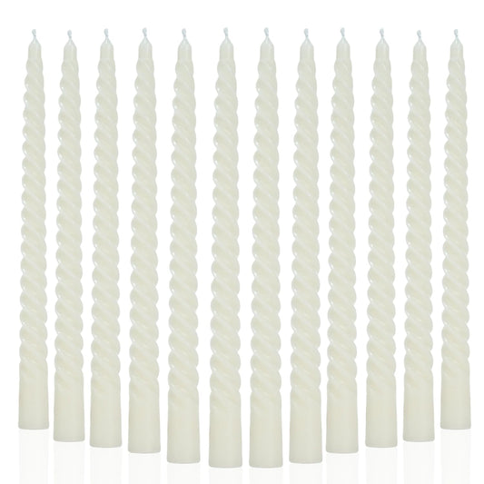 Ivory Taper Candles Stick Spiral Twisted Candles-Set of 12 for Decoration Weddings Party Church-Unscented Dripless Candles,10inch(F-Ivory)