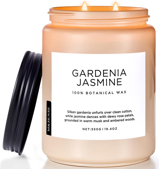 M&SENSE Large Gardenia Jasmine Scented Candles, 19.4oz Natural Soy Wax, 110 Hours Long Lasting Slow Burning, Non Toxic Clean Burn, Spring Floral Scent Aromatherapy Candle for Her