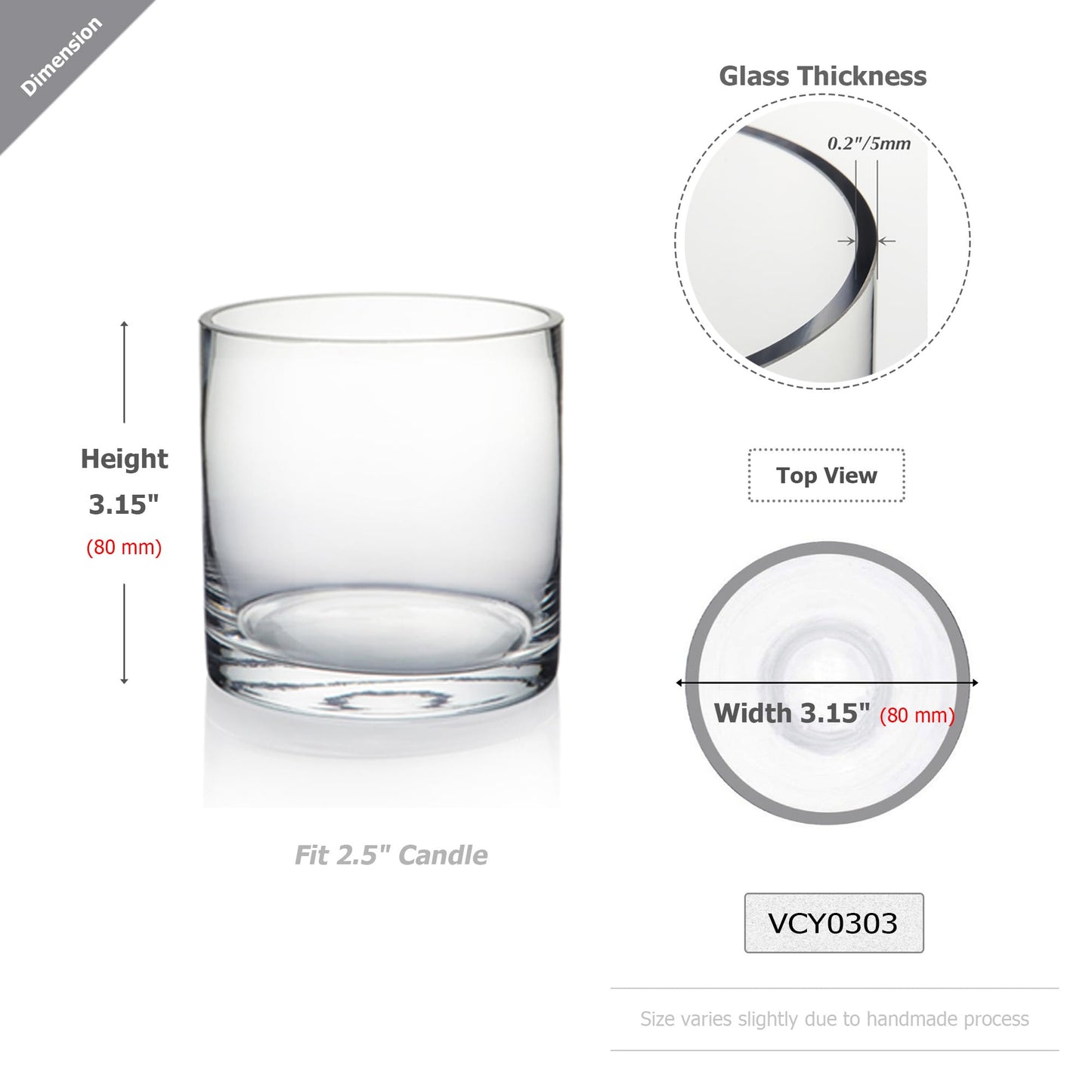 WGV Tea Light Votive Candle Holder 3x3, Clear Tiny Cylinder Glass Vase, Small Planter Terrarium for Home Accent Decor, 24 Pieces