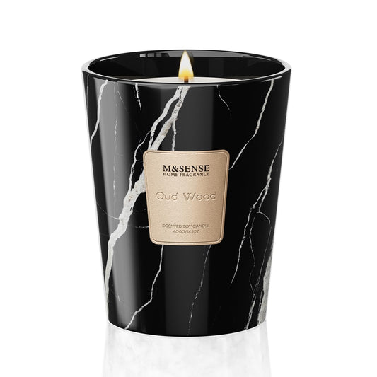 M&SENSE Oud Wood Scented Soy Candle, 3 Wick Highly Scented 14.1 Oz 75H, Aromatherapy Christmas Gift for Women and Men