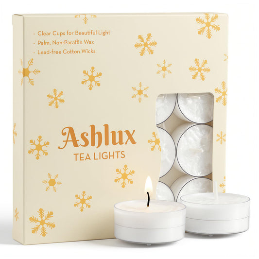 Ashlux Unscented Palm Tea Lights Candles, 16 Packs with Ice Flower Texture