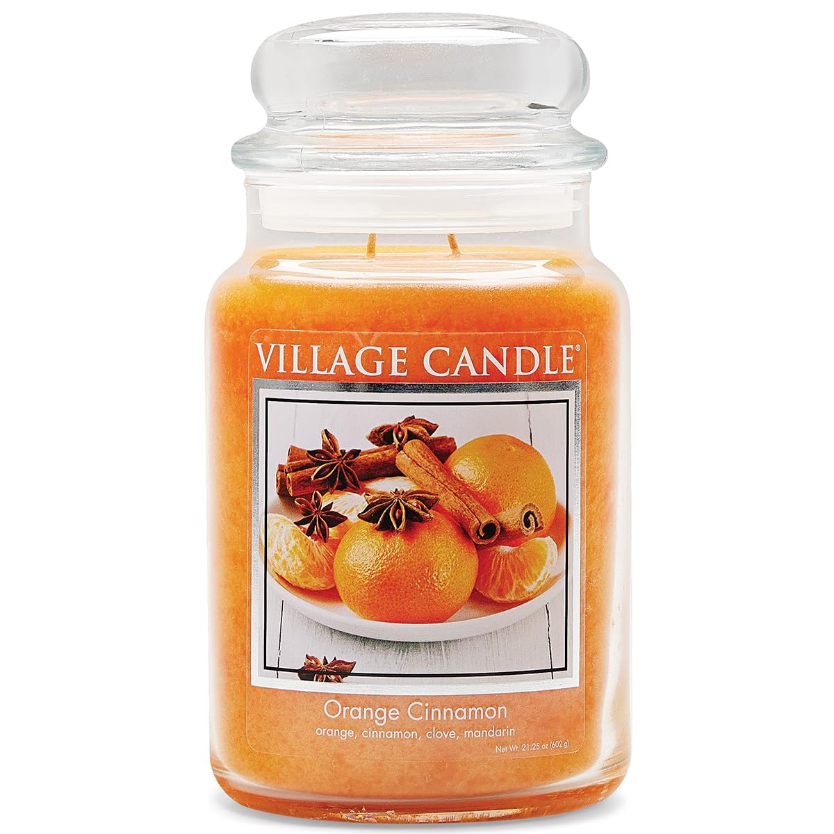 Village Candle Orange Cinnamon Large Glass Apothecary Jar Scented Candle, 21.25 oz, 21 Ounce