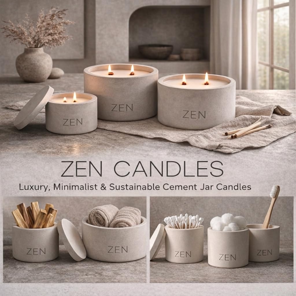 Zen Concrete Candle with Lid – Apple Blossom Citrus Floral – 100% Beeswax, Minimalist Jar, Wooden Wick, Reusable Container Plant Pot Storage – Luxury-Inspired (Gray, Small, CLIVE)