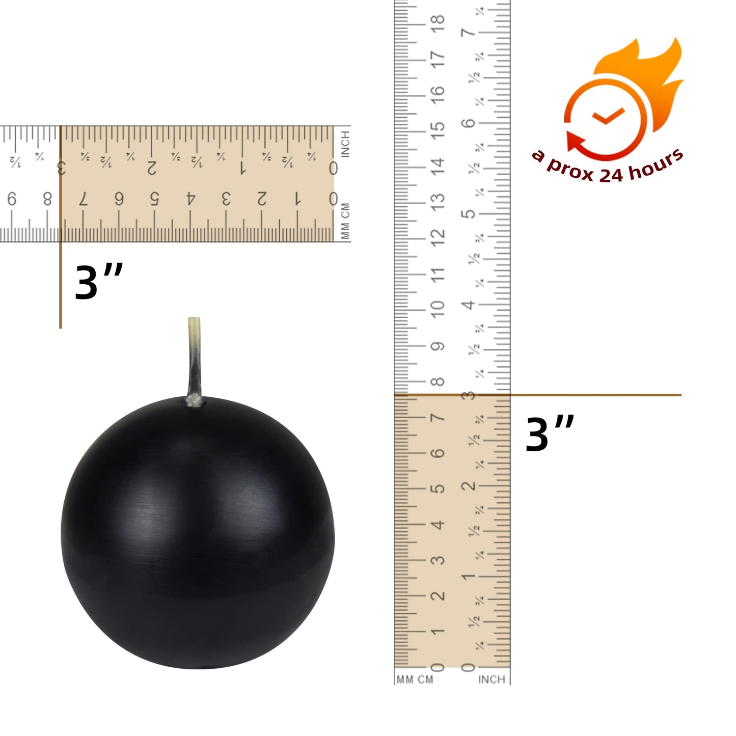 Zest Candle 6-Piece Ball Candles, 3-Inch, Black