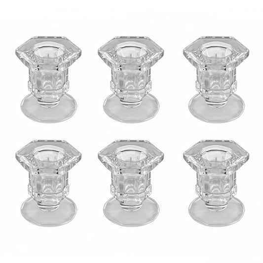 BTGLLAS Candlestick Holders - 6 Pack Glass Candlestick Holders, 2.36" Height Clear Taper Candle Holders for Candlesticks, Small Centerpiece for Wedding, Festival, Party Decor (6, Clear)