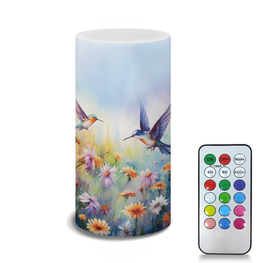 NETILGEN Flameless Candle with 18 Key Remote 4/8 Hours Timing Color Changing, Flickering Wick Realistic Votive Electric Candle for Patio Desktop Home Ornaments, Hummingbird Daisy Purple