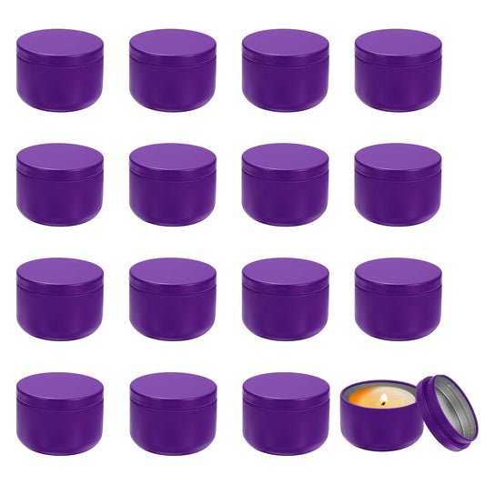 MECCANIXITY 3oz Candle Tins, 16pcs Metal Candle Tins Jars with Lids Round Empty Tin Can Containers Bulk for Storage Tea and Making DIY Arts Crafts Christmas Gifts, Purple