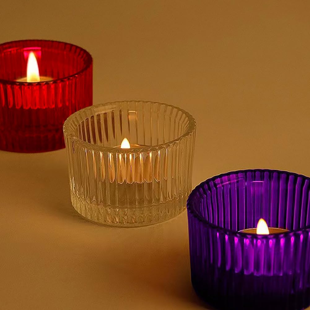 UUYYEO 2 Pcs Glass Tealight Candle Holder Clear Tea Light Candle Cups Votive Candles Holders Containers Floating Candles Holders Dining Table Candle Holder Wedding Table Centerpieces Red