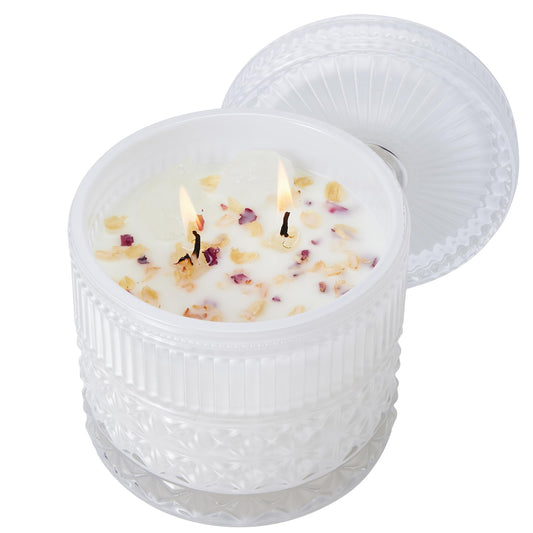 Chloefu LAN White Crystal Candle Gardenia Candles for Home Scented, Large 2-Wick Candle, Highly Scented, Gifts for Women, Anniversary Wedding, Thanksgiving, Birthday Gifts for Mom, 14 oz
