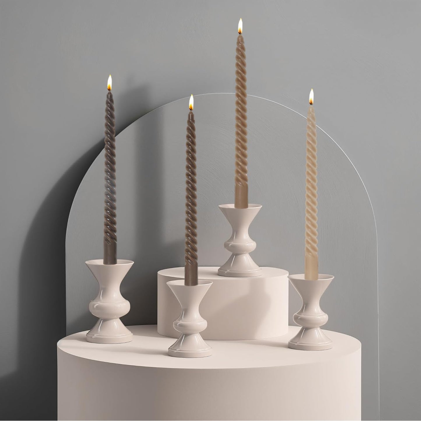 MAITREYA Olive Spiral Taper Candles - Conical Stick Handmade Twisted Candles, Set of 4 for Decoration, Weddings, Party, Church - Unscented, Dripless, 7.5 inch
