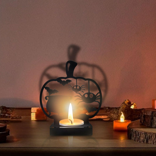 ABTOLS Halloween Shadow Candles Holder, Spooky Black Bat Spider Witch Boiler Tealight Candle Holders with Shadow Vintage Scary Pumpkin Shape Candle Centerpiece Stands for Home Indoor Party Decor