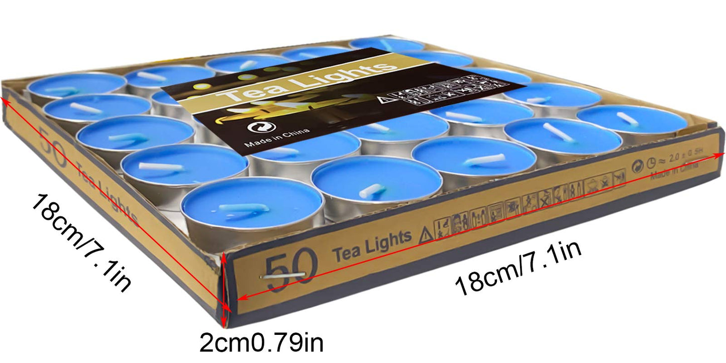 OUO Tea Lights - 50 Pack Smokeless, Dripless & Long Lasting Mini Tealight Candles for Mood, Dinners, Parties, Home Decoration, Wedding, Crafts (Yellow)