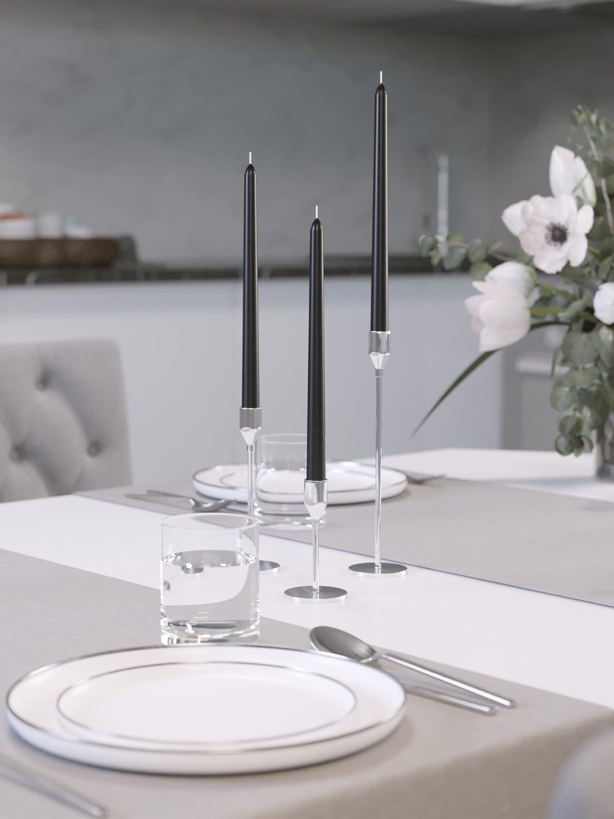 CANDWAX Black 10 inch Taper Candles Pack of 4 - Unscented Smokeless Dripless Tall Candle Sticks - Perfect for Home Decor, Special Occasions and Ordinary Events - Black Taper Candles