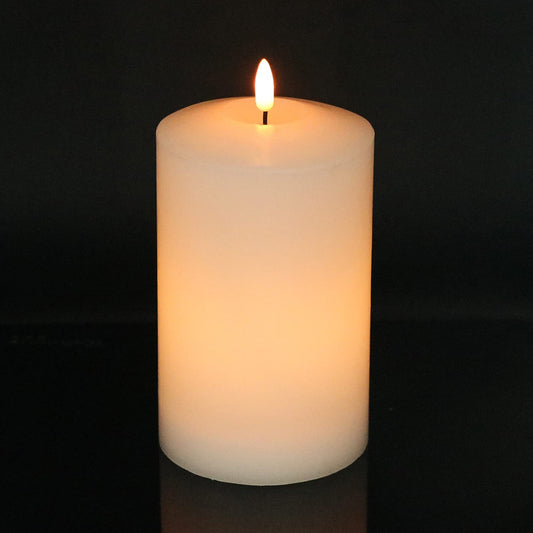 Eldnacele Large Flameless Flickering Candles White 3D Realistic Black Wick with Timer, 4” X 7.5” Battery Operated Real Wax Pillar Candles Warm White for Home Wedding Party Festival Decoration