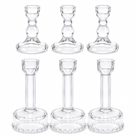Lanttu Glass Candlestick Holders Set of 6 Clear Taper Candle Holder Bulk Crystal Candle Holders for Wedding, Table Centerpiece, Home Decoration