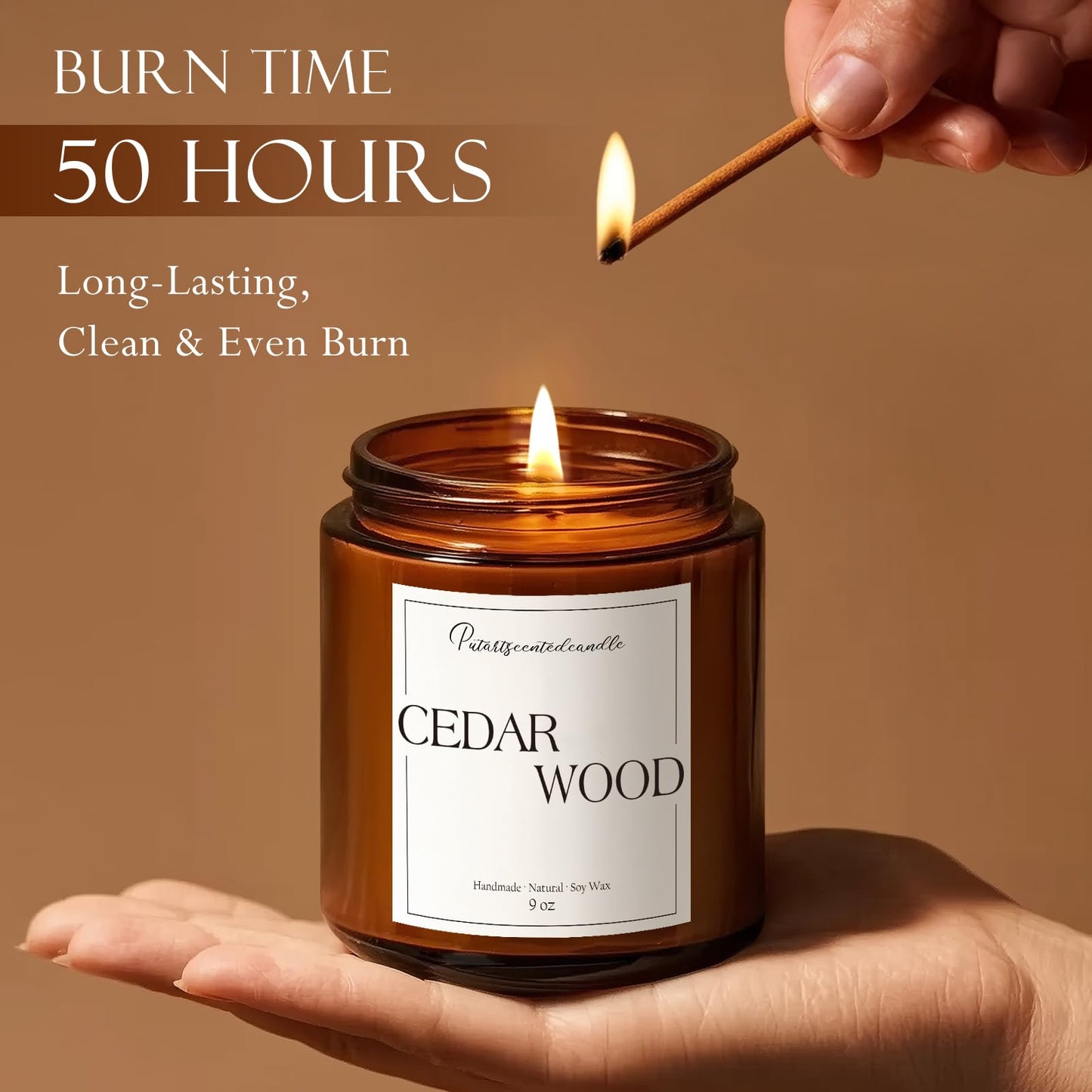 Putart Cedar Wood Candles for Home Scented, Natural Soy Aromatherapy Non Toxic Candles with Long Lasting Fragrance & Clean Burn, Luxury Jar Candle Gifts for Women, Men, Home Decoration 9oz