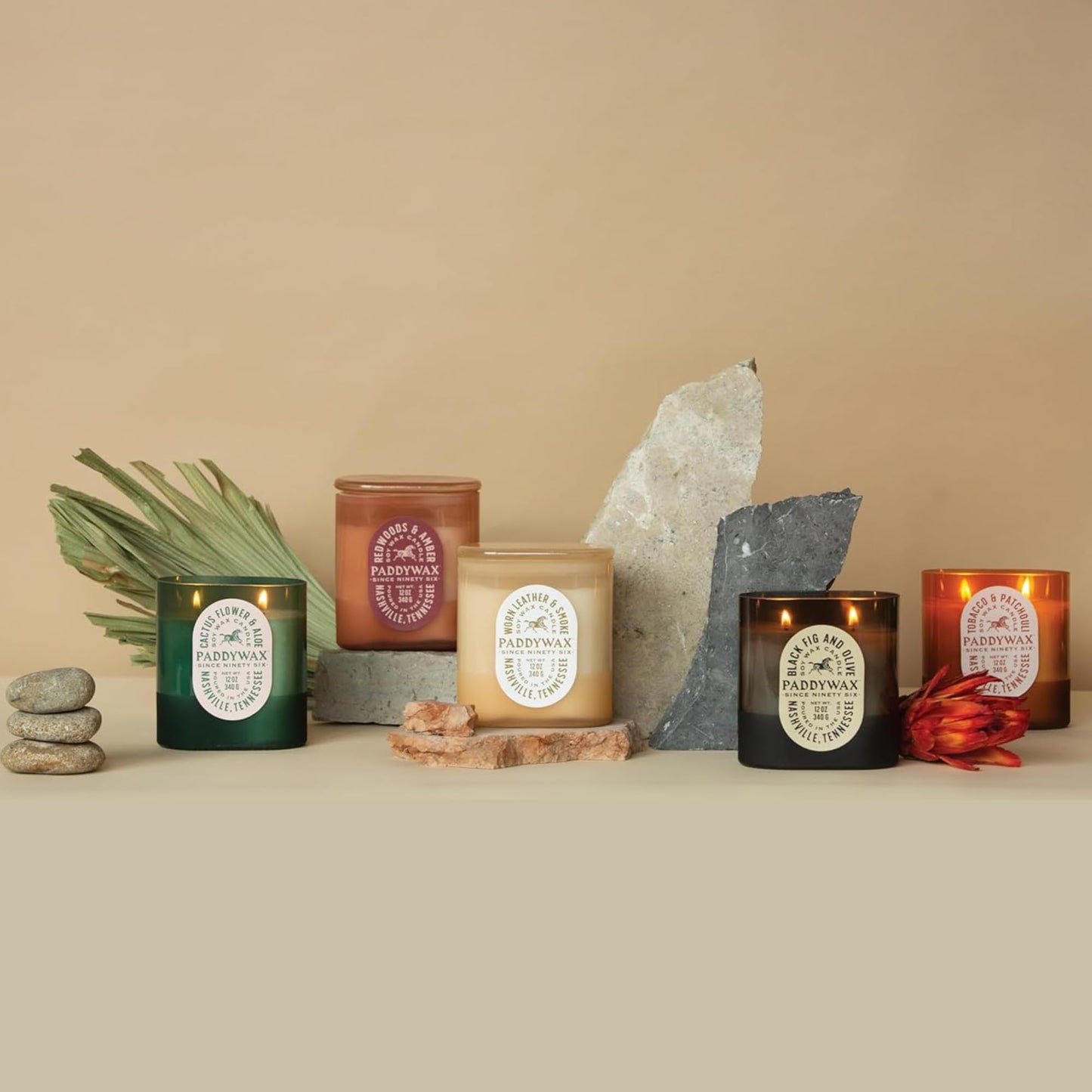 Paddywax Vista Scented Candle with Lid in Reusable Tonal Glass Jar, Clean-Burn 2-Wick Soy Candle with Approx. 84 Hour Burn Time, Decorative Gift Candles for Home, Redwoods & Amber, 12 oz