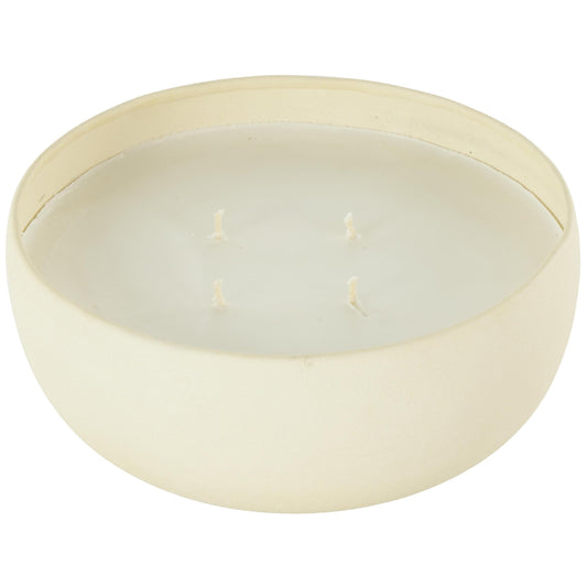 Deco 79 Metal Decorative Candle Floral Paradise Scented Textured 34oz 4 Wick Aromatherapy Candle with White Wax, Wax Aromatherapy Candle 7" x 7" x 3", Cream