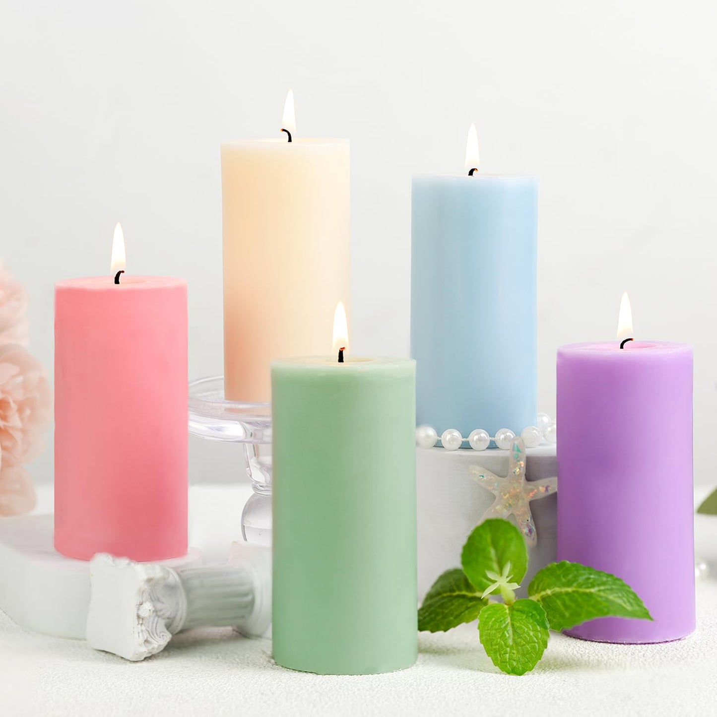 Uniteland Pink Rose Scented Pillar Candles Set of 3, Soy Candles for Mother's Day,105 Hours Aromatherapy Candle Clean Burning for Bathroom Living Room,2x4 inch