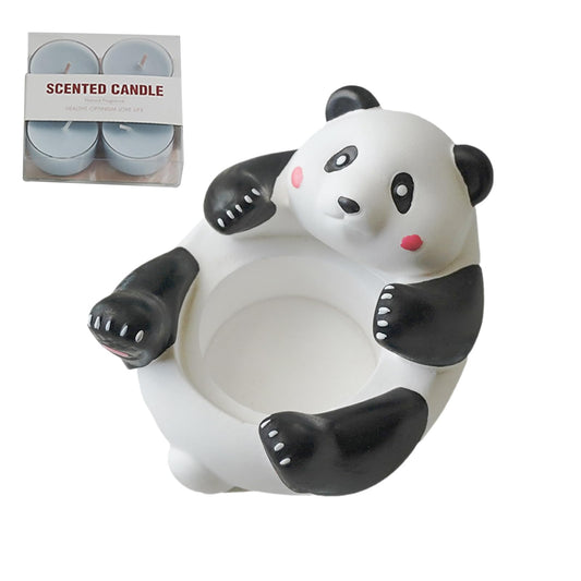Colored Tealight Candles | Cute Panda Statue Holder with 4 Scented Tealight Candles | Small Animal Figurines for Table Centerpiece & Home Decor