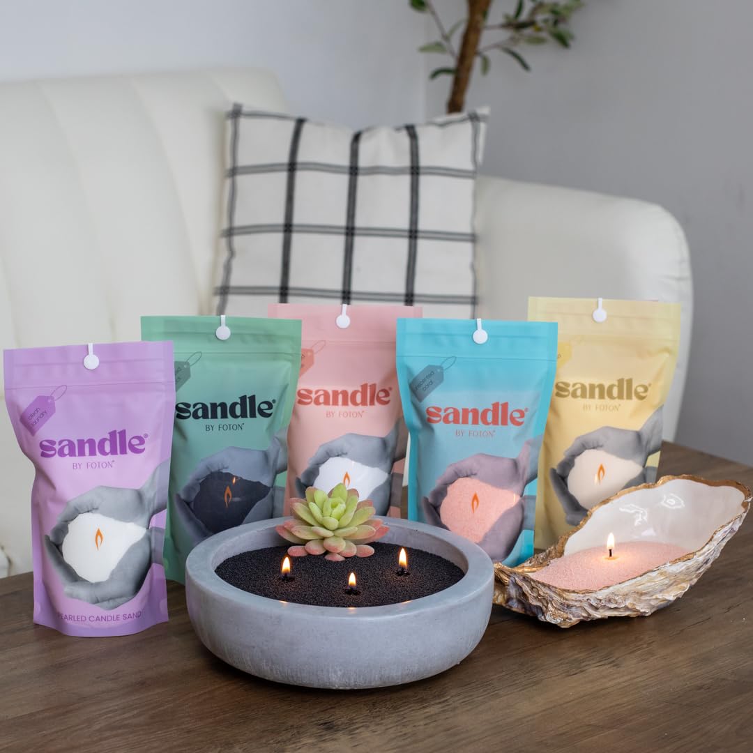 Sandle by Foton Pearled Candle 10 Oz – Vanilla, Non Toxic Luxury Long Lasting Sand Candles up to 60 Hours - Refillable Candle Sand with 15 Wicks for Candles Making