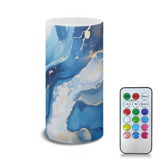 Merkmak Set of 1 Novel Blue Marble Flameless Candles Battery Operated Candles with Color Changing Timer Remote Control LED Pillar Lights for Patio Porch Home Decor