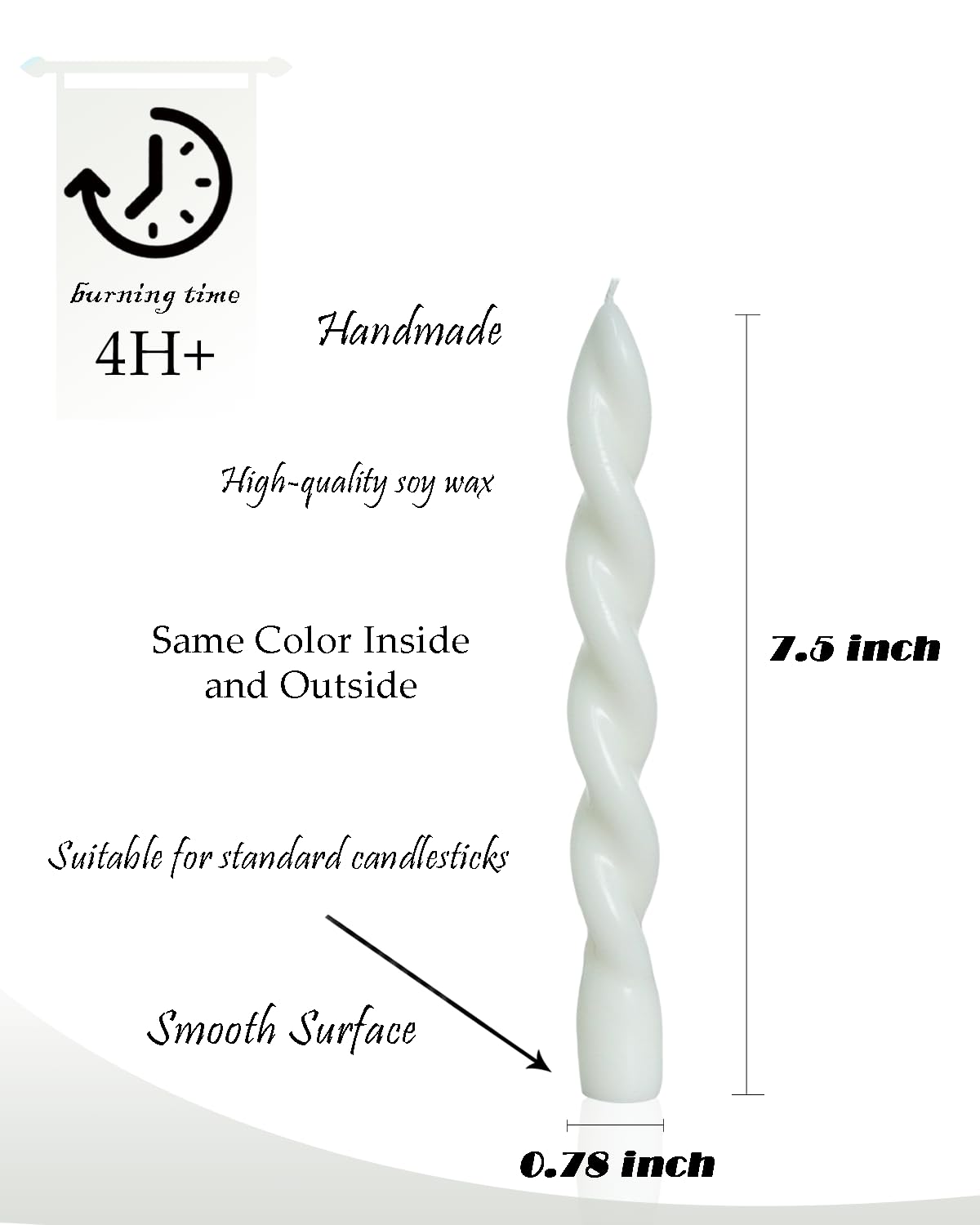 White Short Taper Candle Unscented Smokeless Spiral Twisted Candlesticks for Holiday Dinner Party Christmas Decorations-7.5inch-4pack