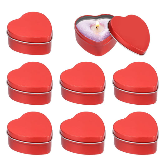 MECCANIXITY Heart Shaped Candle Tins, 2 oz Empty Metal Tin Cans Candles Containers for Candle Making Candies Gifts DIY Crafts, Red, Pack of 8