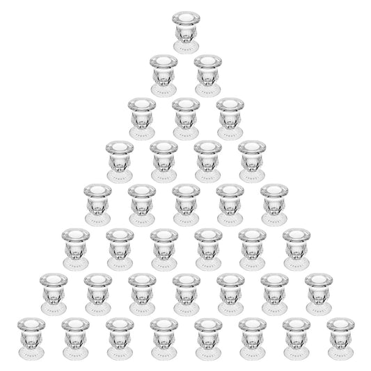 BTGLLAS Glass Taper Candle Holder Set of 36 - Clear Crystal Candlestick Holders for Tapered Candles, Elegant Candle Stick Holder Set for Wedding Party Christmas Thanksgiving Festival (36, Transparent)