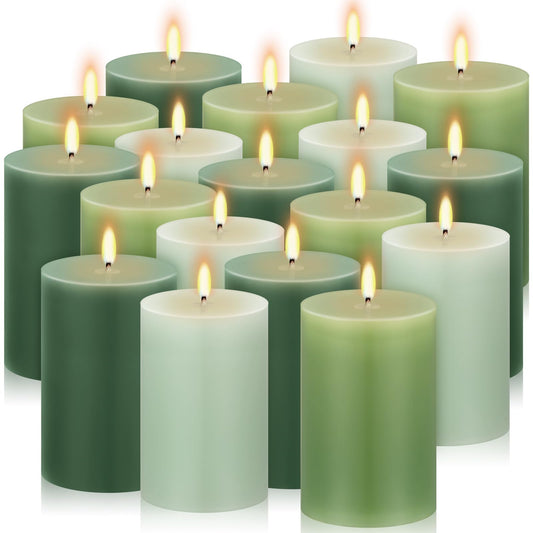 Conelist Set of 6 Gradient Green Small Pillar Candles 2 x 3 Inch Unscented Colored Votive Candles for Wedding Holiday Church Dinner Table Home Decor