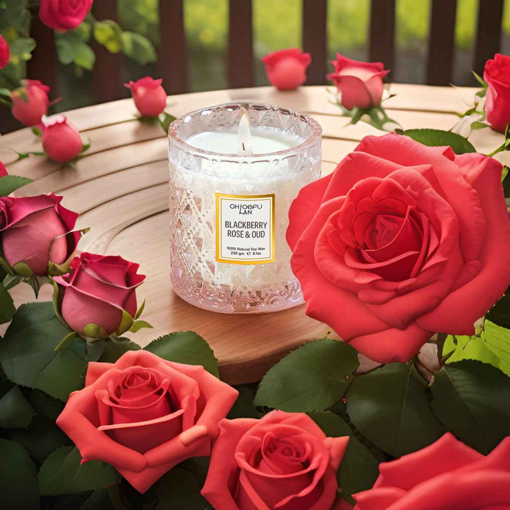 Chloefu LAN Rose Scented Candle, Oud Candle, Mothers Day Candles Gifts for Women, Pink Candles for Home Scented, 55 Hours Long Burning, 100% Natural Soy Wax