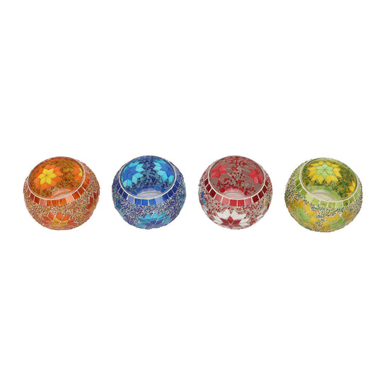 Grcfumo Mosaic Glass Candlestick, Handmade Colorful Candle Holder Set, Romantic 4pcs Set for Wedding and Dinner Party Decor