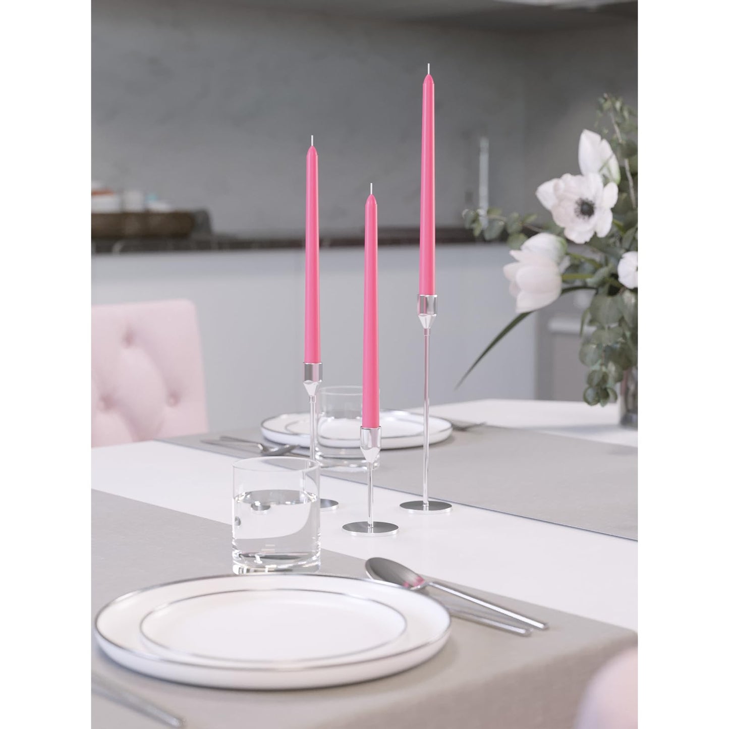 CANDWAX 12 inch Taper Candles Set of 4 - Dripless and Smokeless Candle Unscented - Slow Burning Candle Sticks - Pink Candles Taper