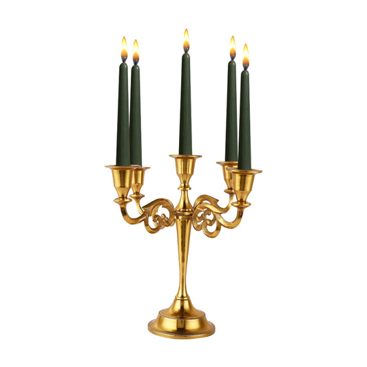 Rely+ 5 Arm Candelabra Taper Candle Holders Decorations Indoor Kitchen Décor Table Candles Candlestick Candelabra Centerpiece (Gold)