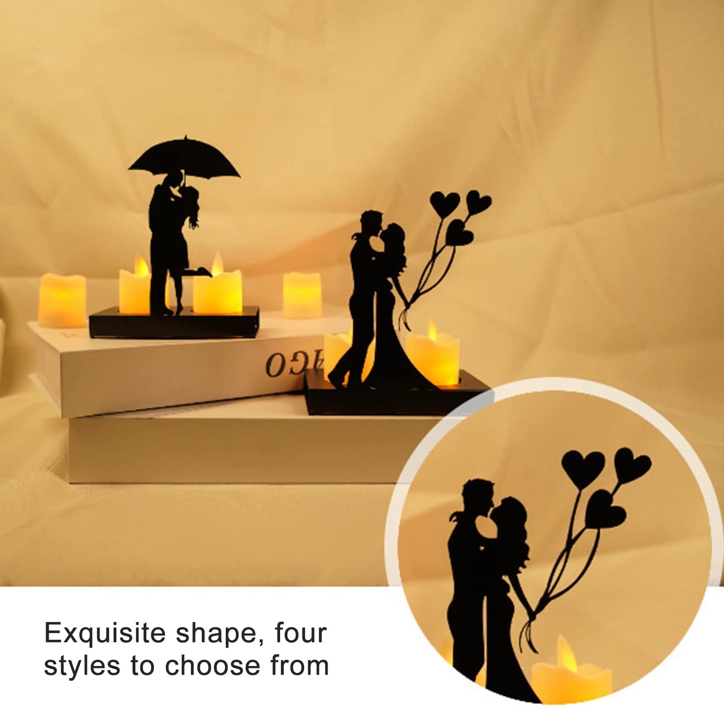 Handcrafted Iron Sculpture Candlestick Ornament, Romantic Couple Statue For Anniversaries, Decorative Modern Sculptures, Wedding Decoration Anniversary Ornament Figurine for Couples Valentine (D)
