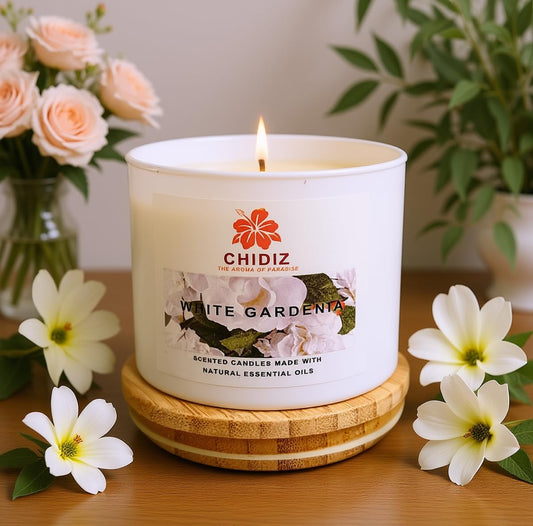 CHIDIZ White Gardenia Soy Scented Candles | Large 1 Wick Jar Candle | Up to 45 Hours Burning Time | Relaxing Aromatherapy Candles | Housewarming Gift for Women and Men (Medium, White Gardenia)