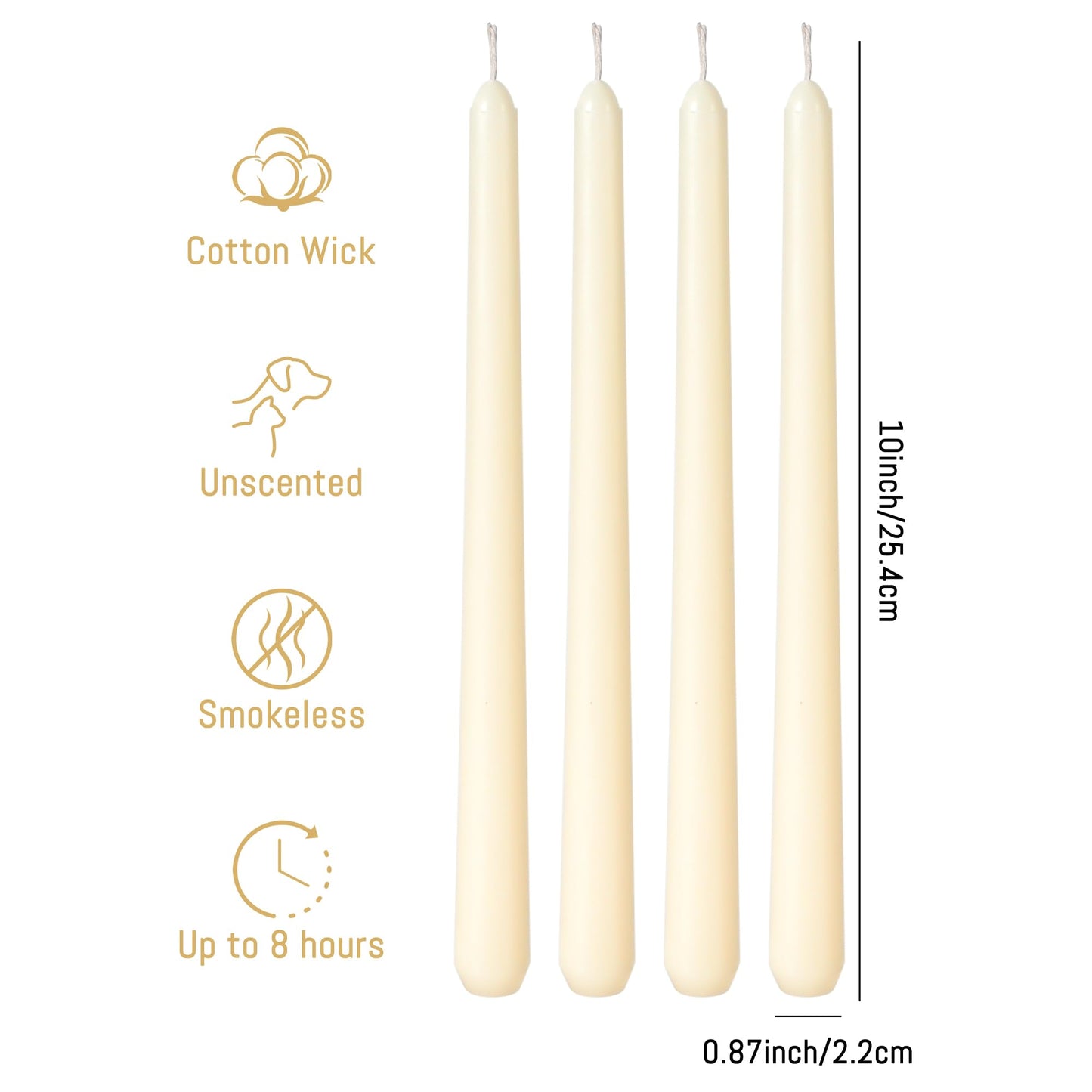 Viyffo Taper Candles, 10 Inch, 12 Pack, Ivory – Unscented, Dripless & Smokeless Design, Up to 8-Hour Burn – Tall Candlesticks for Wedding, Dinner & Home Decor