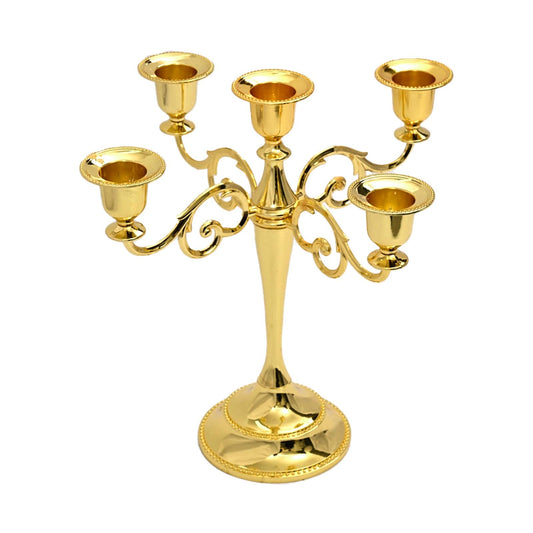 Gold 5 Arm Candelabra Candlestick 10.2 Inch Tall Metal Candle Holders Classic 5-arms Polished Taper Candle Holder Centerpieces for Home Decor Dining Tables Wedding Church Christmas Holiday Events